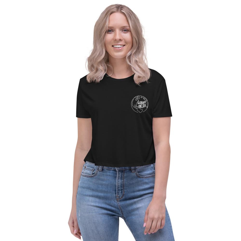 Embroidered Globally Educated Flowy Crop Tee - Kind Designs