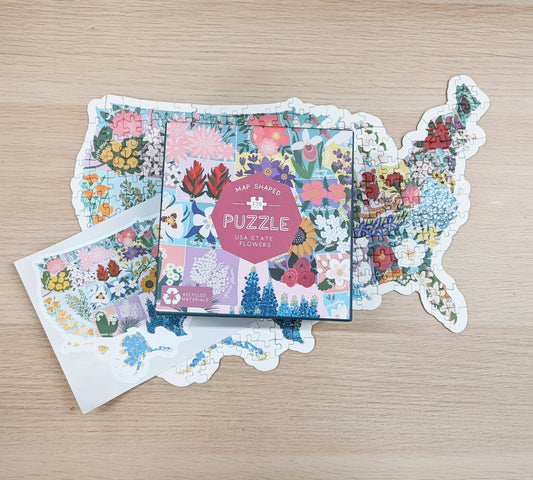Map Shaped US State Flowers Jigsaw Puzzle (275 pc) - Kind Designs
