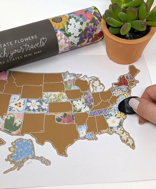 Scratch Your Travels® USA State Flowers Map - Kind Designs