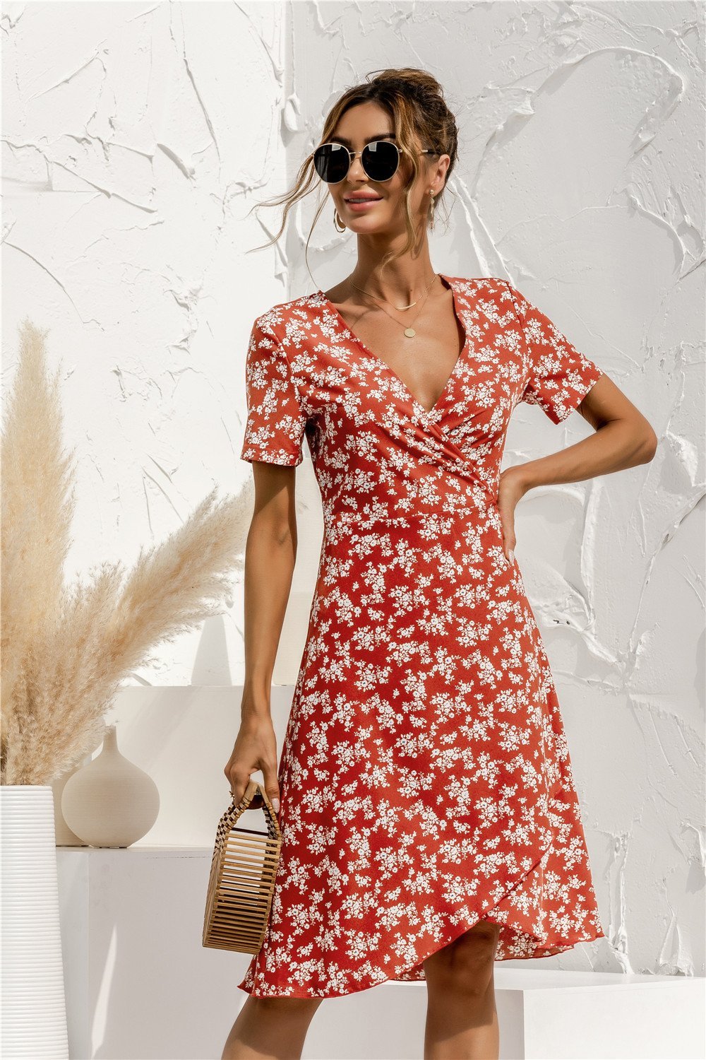 Sexy V Neck Floral Print Boho Beach Dress - Kind Designs