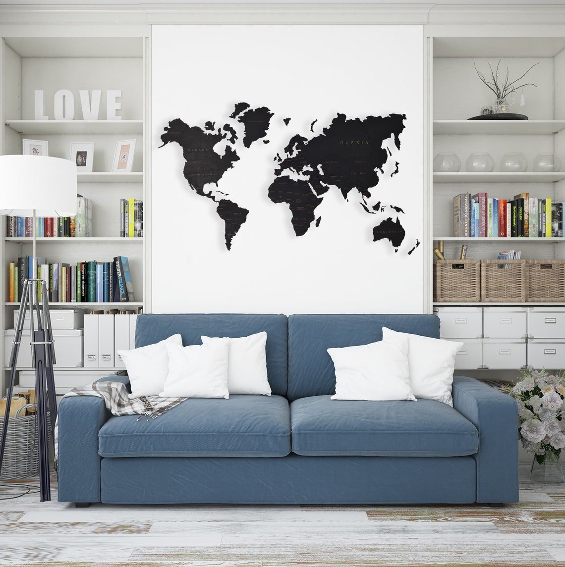 Wooden World Map Rustic Wall Art Home Decor Large Travel Map Wood Gift - Kind Designs