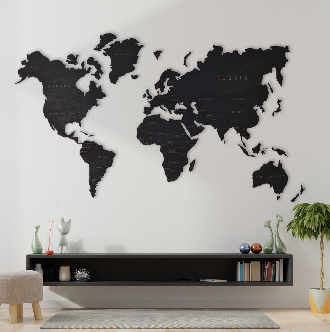 Wooden World Map Rustic Wall Art Home Decor Large Travel Map Wood Gift - Kind Designs