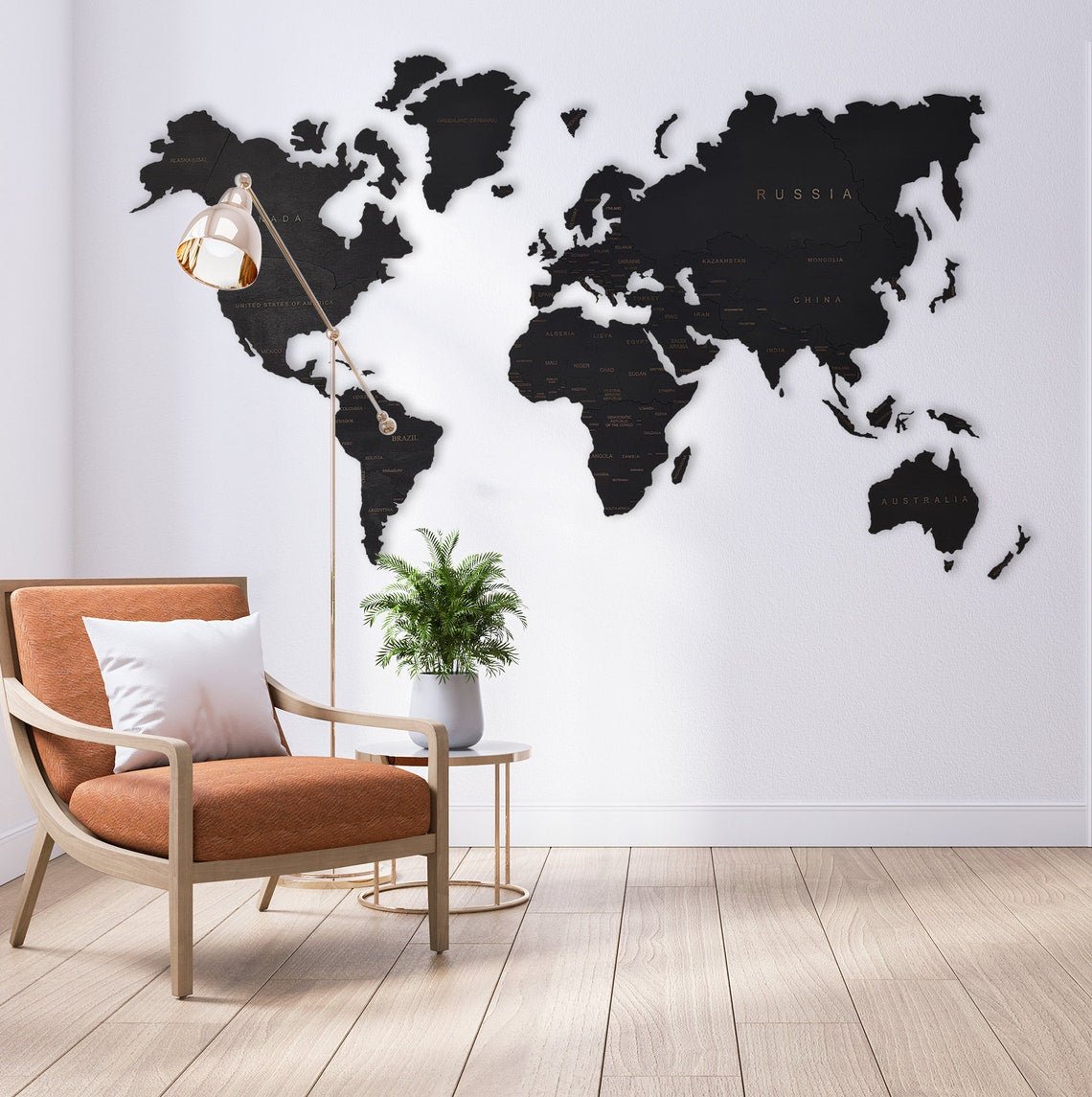 Wooden World Map Rustic Wall Art Home Decor Large Travel Map Wood